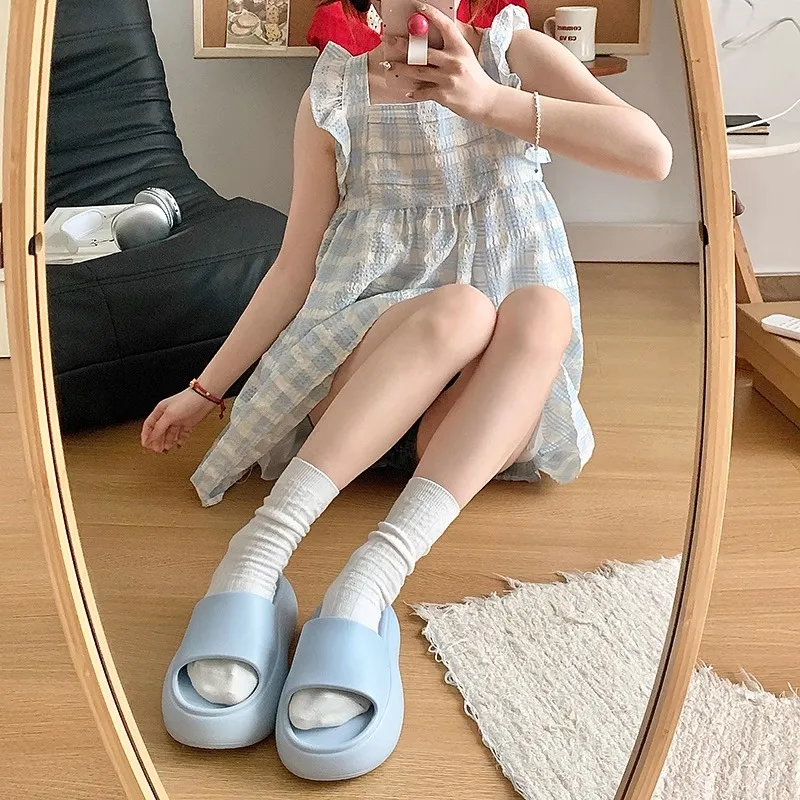 XMISTUO Minimalist Style Solid Color Platform Slippers For Women's Summer Students Home Soft Sole Comfortable Slippers-2