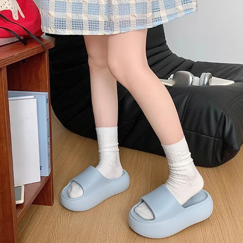 XMISTUO Minimalist Style Solid Color Platform Slippers For Women's Summer Students Home Soft Sole Comfortable Slippers-4