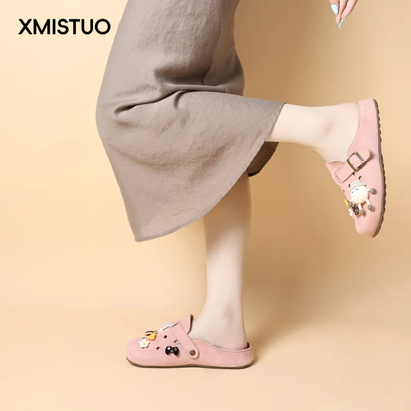 XMISTUO Rubber Sole Quiet Abrasion Resistant Slip Resistant Closed Toe Slippers Women's-23