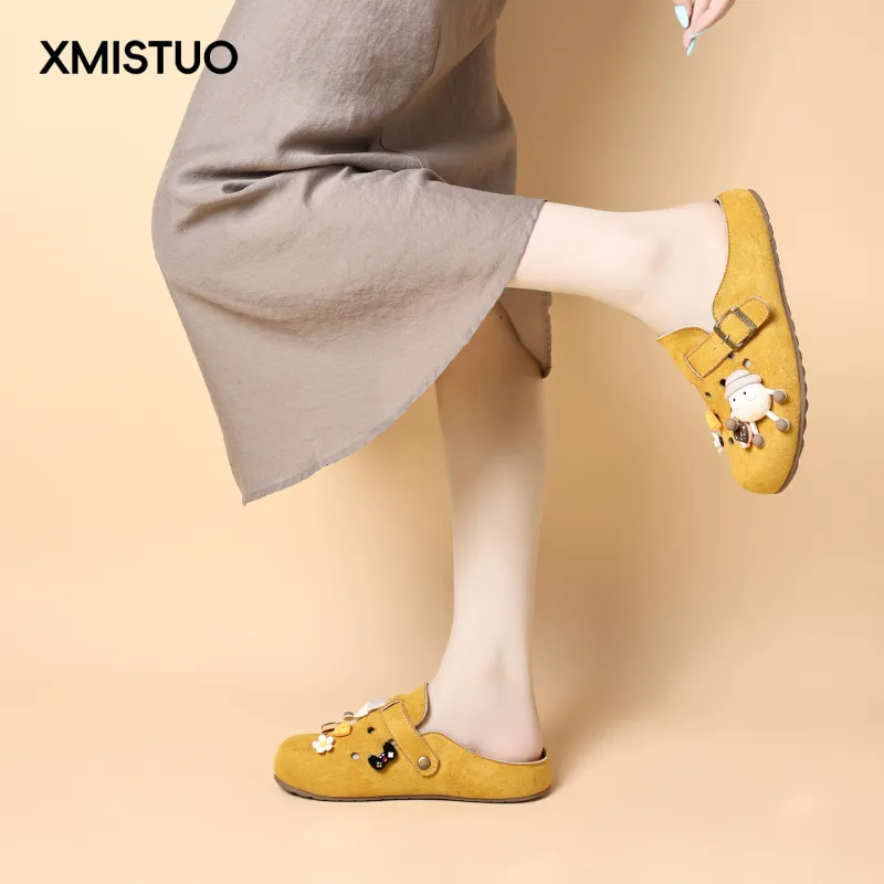 XMISTUO Rubber Sole Quiet Abrasion Resistant Slip Resistant Closed Toe Slippers Women's-19
