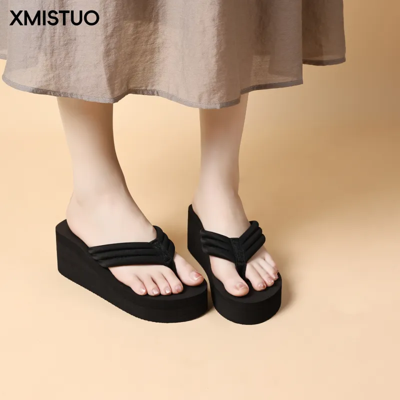 XMISTUO Minimalist Style Vintage Height Increasing Flip Flops For Women's Summer Fashion Wedge Heel Platform Sandal-4
