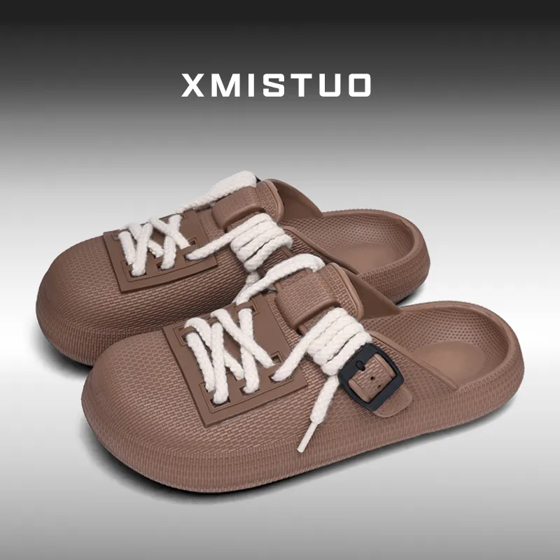 XMISTUO Premium Vintage Bucaner Men's EVA Waterproof Platform Lazy Slip on Closed Toe Couple Slippers, Home Slippers-22