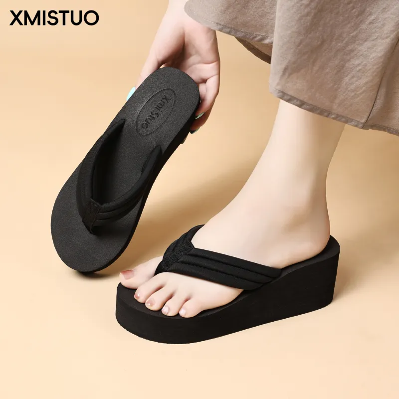XMISTUO Minimalist Style Vintage Height Increasing Flip Flops For Women's Summer Fashion Wedge Heel Platform Sandal-2