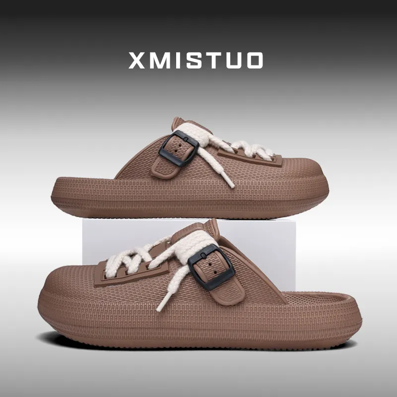 XMISTUO Premium Vintage Bucaner Men's EVA Waterproof Platform Lazy Slip on Closed Toe Couple Slippers, Home Slippers-23