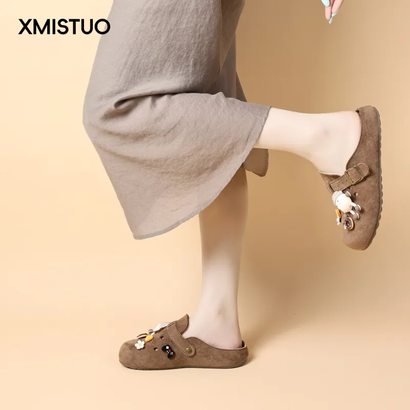 XMISTUO Rubber Sole Quiet Abrasion Resistant Slip Resistant Closed Toe Slippers Women's-5