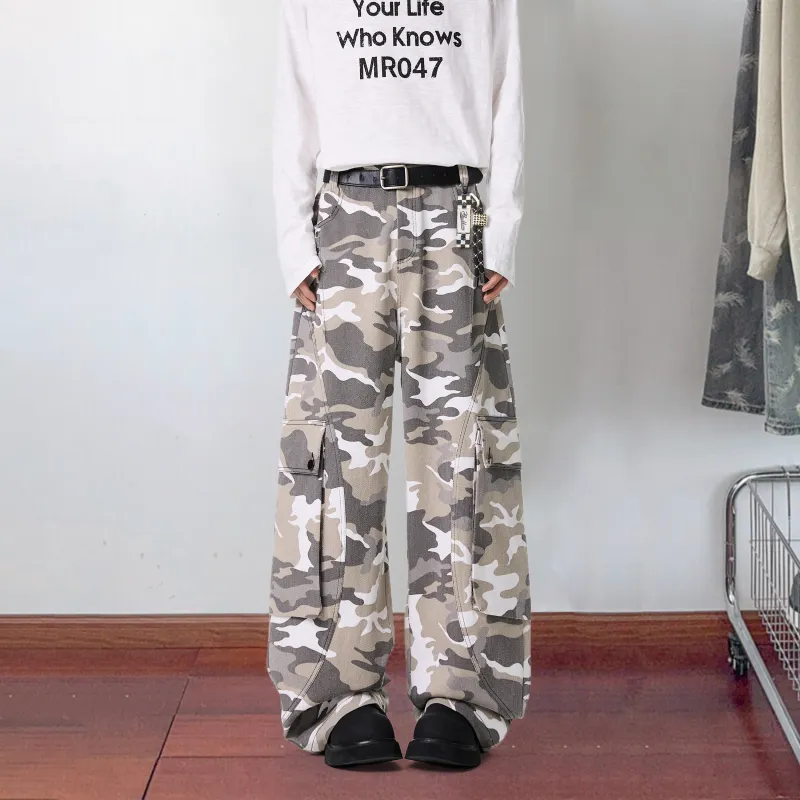 David Bakken Cargo Pants Unisex White Gray Camouflage-2