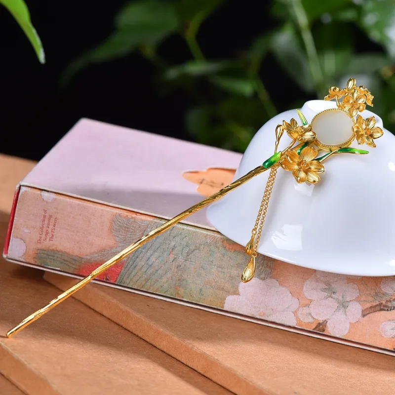 Jade Charm Yao Hetian Jade Hairpin White Jade/Pale Greenish White Jade Women's-4