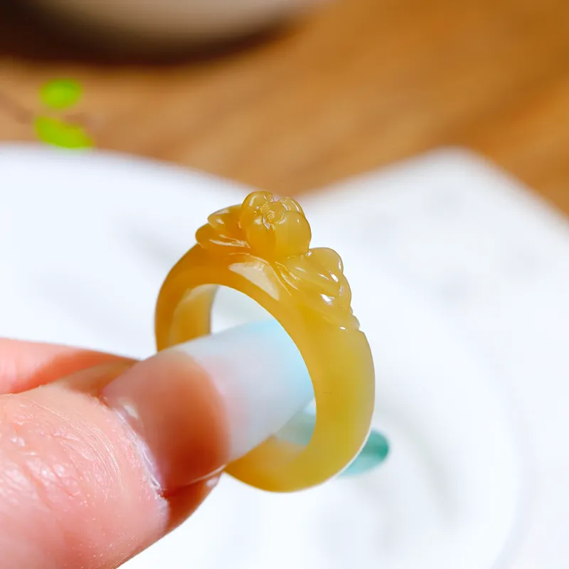 Jade Charm Yao Hetian Jade Rings Sugar Jade Unisex-4