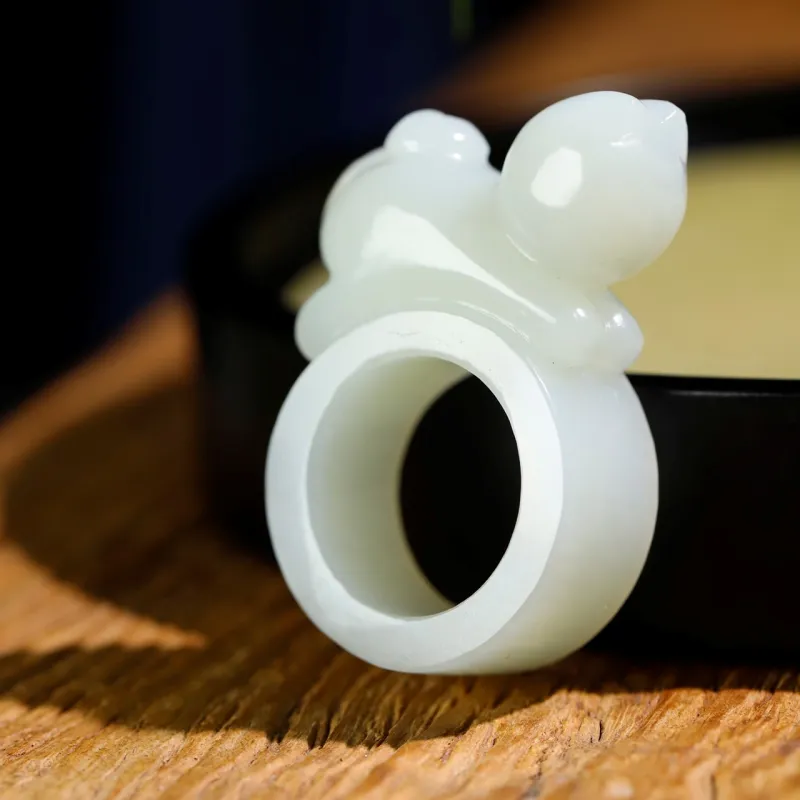 Jade Charm Yao Hetian Jade Rings White Jade/Pale Greenish White Jade Unisex-1