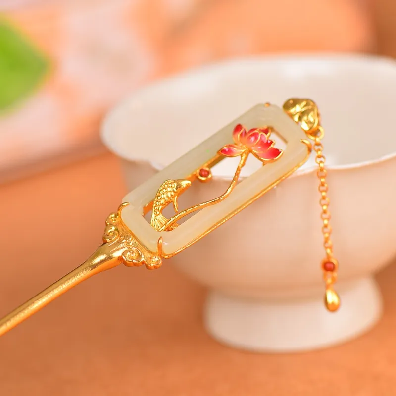 Jade Charm Yao Hairpins White Jade/Pale Greenish White Jade Women's-3
