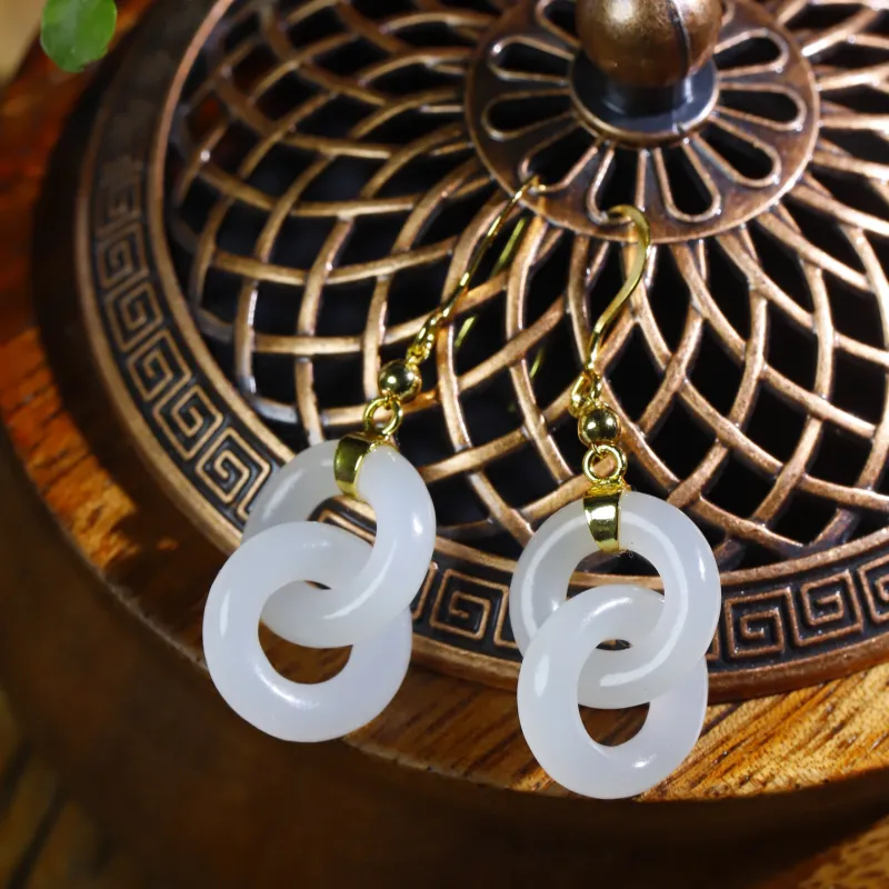 Jade Charm Yao Earrings White Jade/Pale Greenish White Jade Women's-2