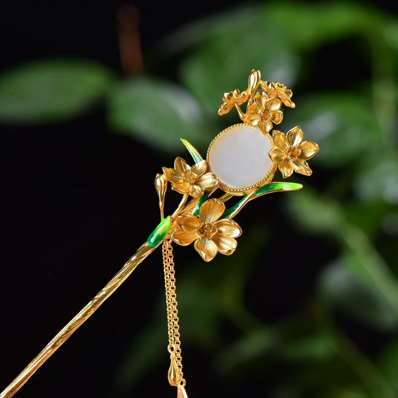 Jade Charm Yao Hetian Jade Hairpin White Jade/Pale Greenish White Jade Women's-2