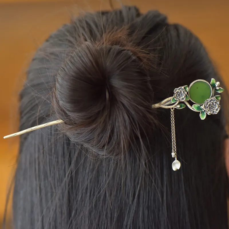 Jade Charm Yao Hairpins White Jade/Pale Greenish White Jade Women's-5