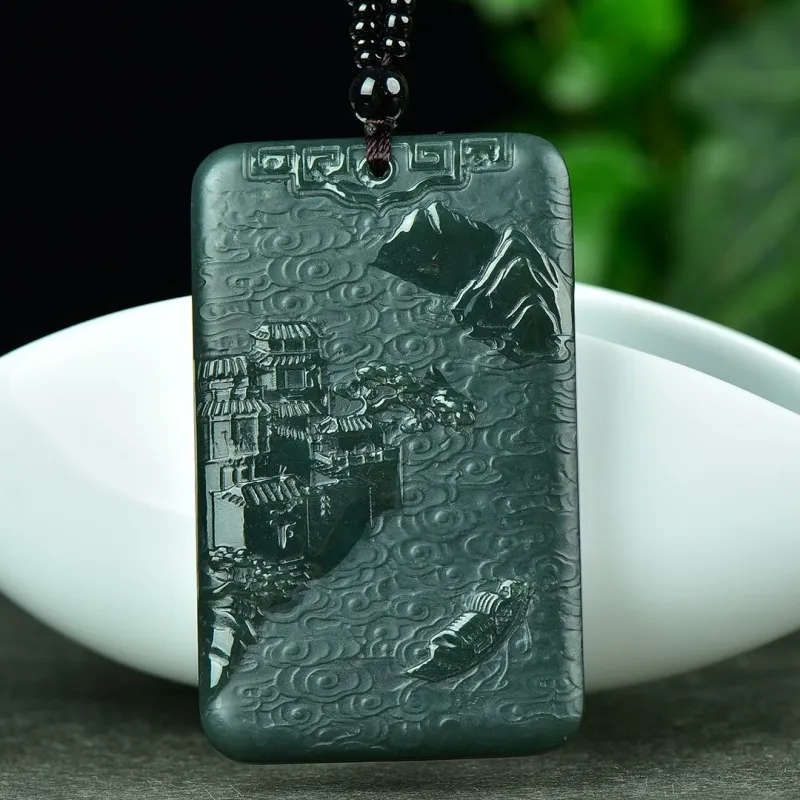 Jade Charm Yao Hetian Jade Necklaces Green Jade Men's-4