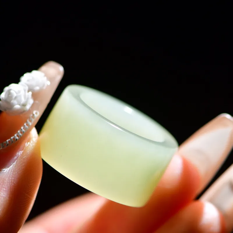 Jade Charm Yao Hetian Jade Rings Pale Greenish White Jade Unisex-5