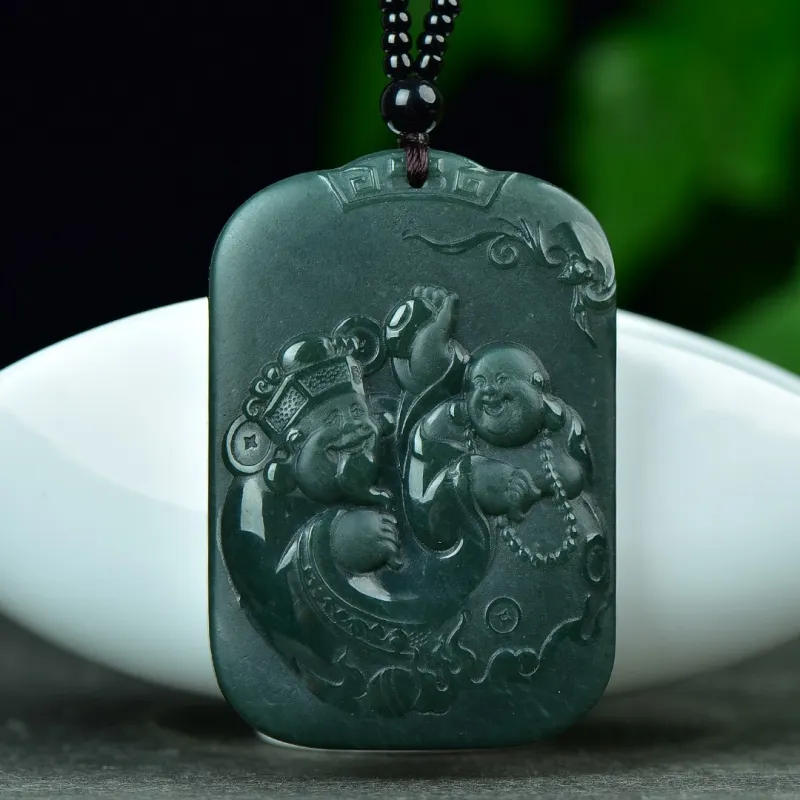 Jade Charm Yao Hetian Jade Necklaces Green Jade Unisex-3