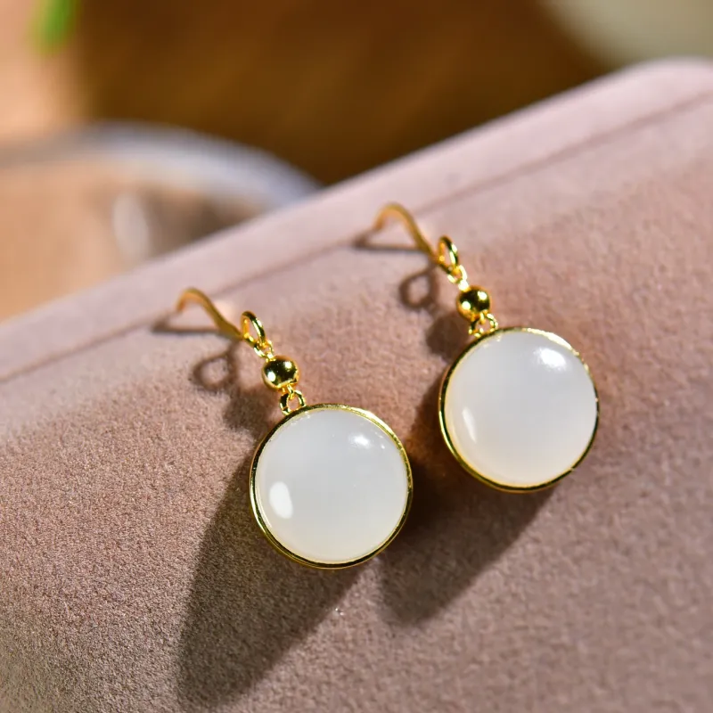 Jade Charm Yao Hetian Jade Earrings White Jade/Pale Greenish White Jade Women's-1