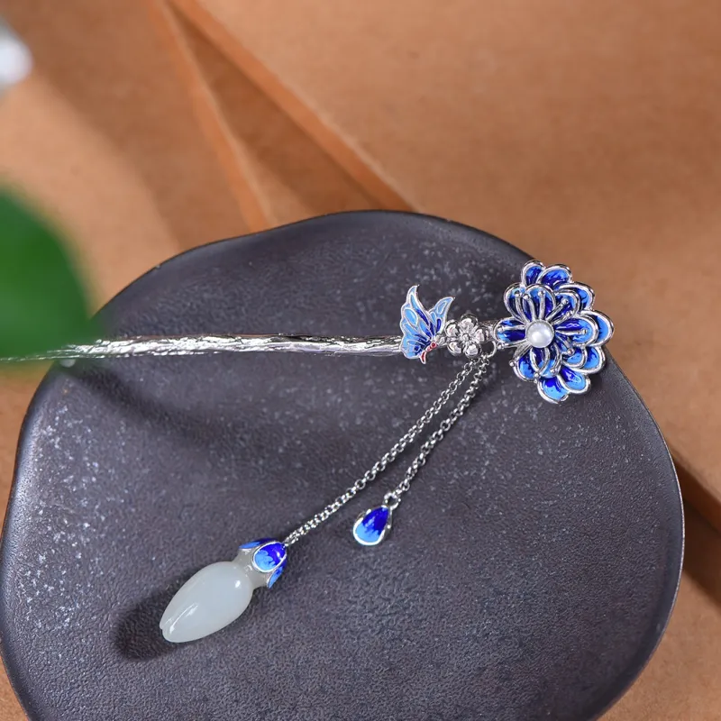 Jade Charm Yao Hetian Jade Hairpin White Jade/Pale Greenish White Jade Women's-5