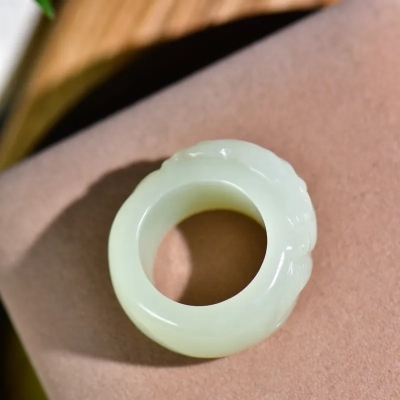 Jade Charm Yao Hetian Jade Rings White Jade/Pale Greenish White Jade Unisex-5