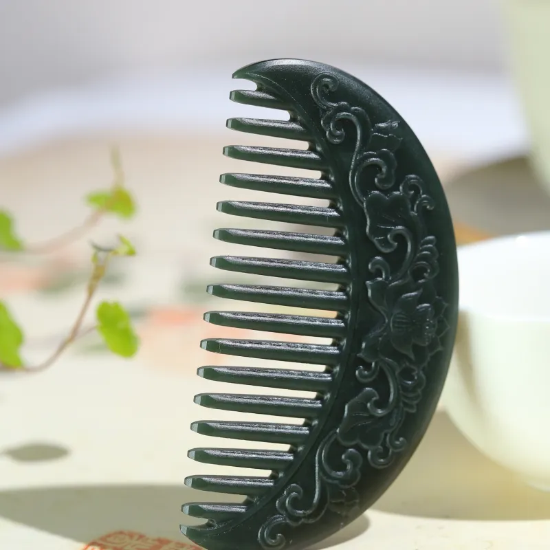 Jade Charm Yao Hetian Jade Comb Green Jade Unisex-3