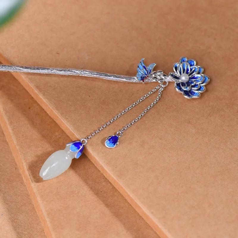 Jade Charm Yao Hetian Jade Hairpin White Jade/Pale Greenish White Jade Women's-4