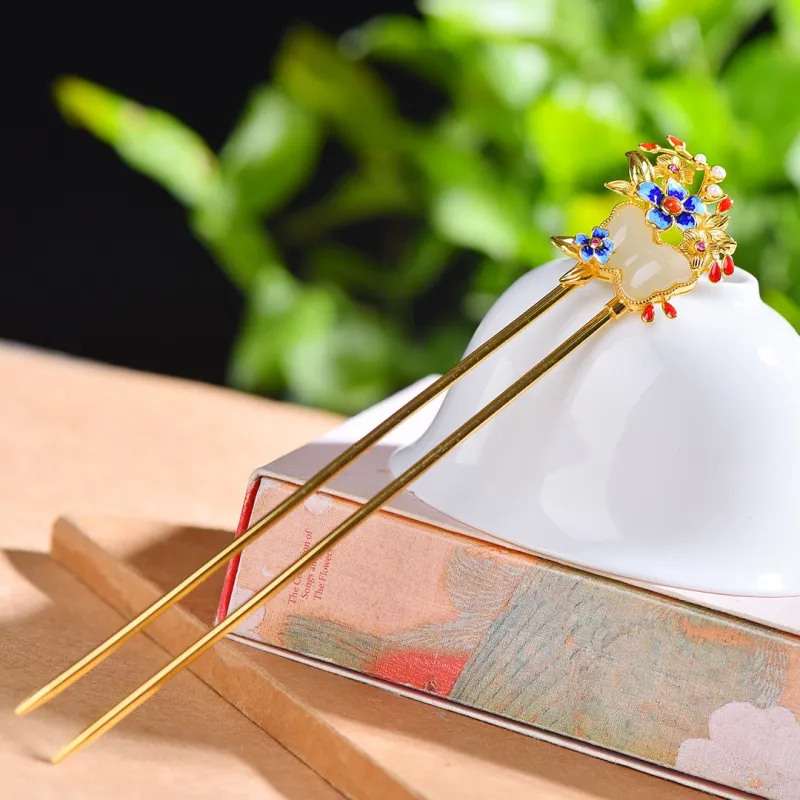 Jade Charm Yao Hetian Jade Hairpin White Jade/Pale Greenish White Jade Women's-3