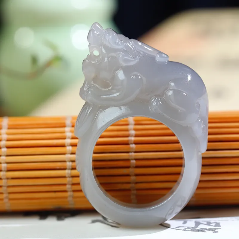 Jade Charm Yao Hetian Jade Rings Smoky Purple Unisex-4