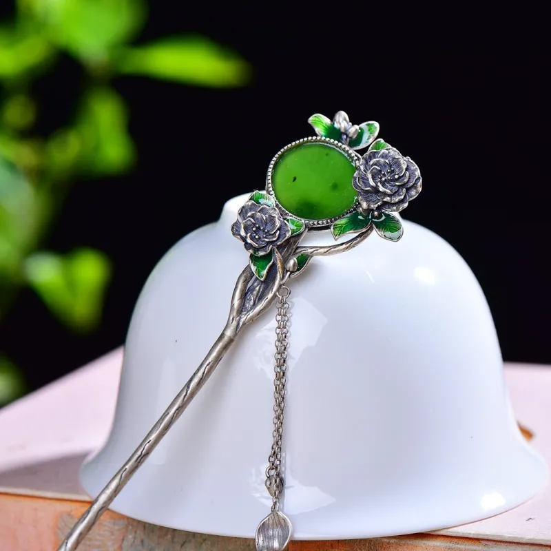 Jade Charm Yao Hairpins White Jade/Pale Greenish White Jade Women's-7