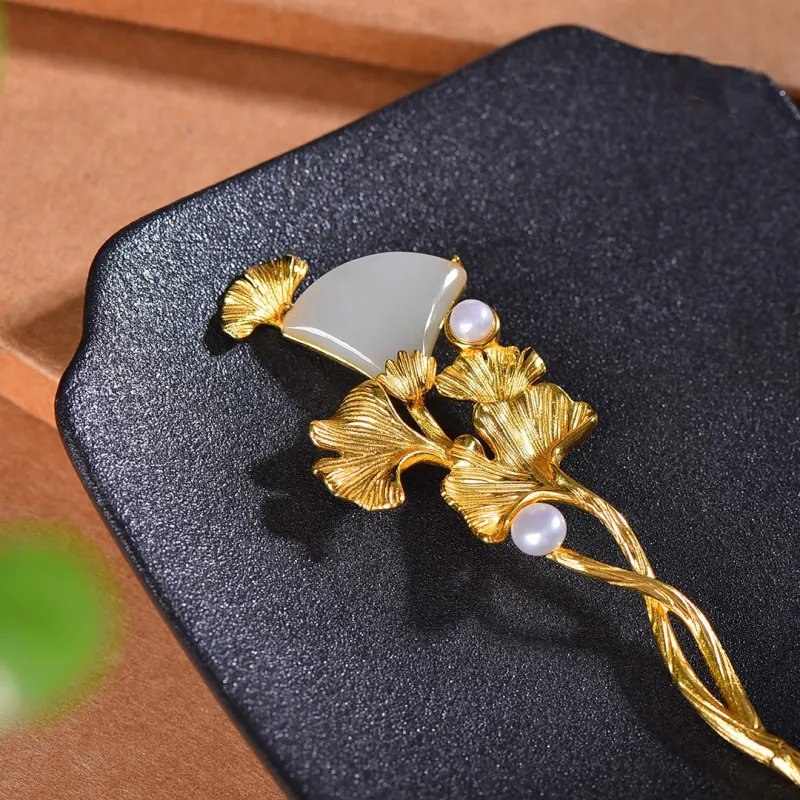 Jade Charm Yao Hetian Jade Hairpin White Jade/Pale Greenish White Jade Women's-3