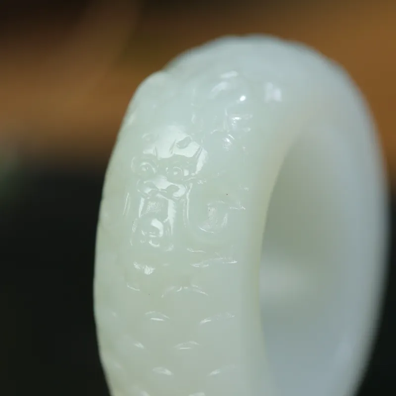 Jade Charm Yao Hetian Jade Premium Ring White Jade/Pale Greenish White Jade Unisex-2