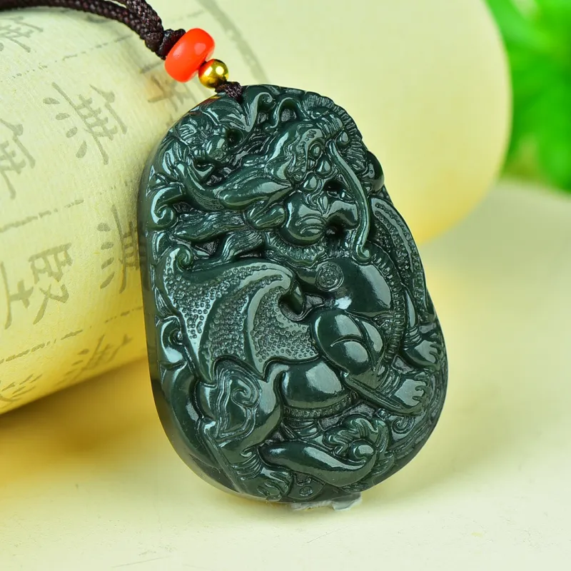Jade Charm Yao Hetian Jade Necklaces Green Jade Men's-4