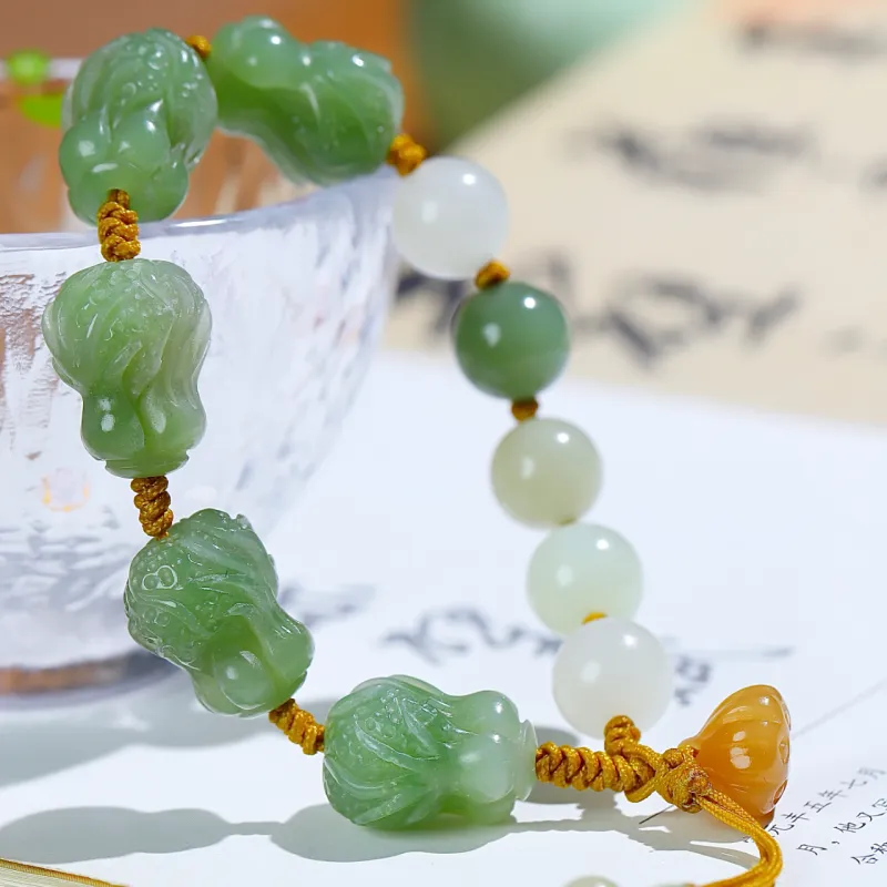Jade Charm Yao Hetian Jade Bracelets White Jade/Pale Greenish White Jade Unisex-4