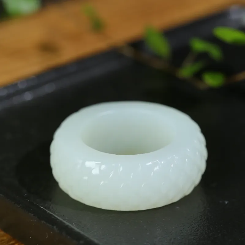 Jade Charm Yao Hetian Jade Premium Ring White Jade/Pale Greenish White Jade Unisex-4
