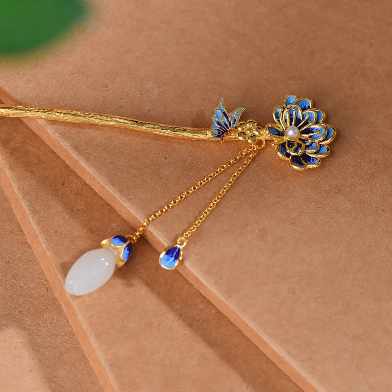 Jade Charm Yao Hetian Jade Hairpin White Jade/Pale Greenish White Jade Women's-11