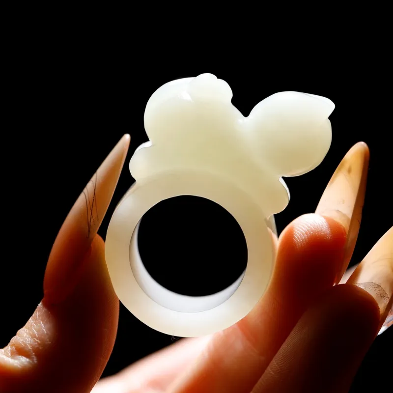 Jade Charm Yao Hetian Jade Rings White Jade/Pale Greenish White Jade Unisex-5