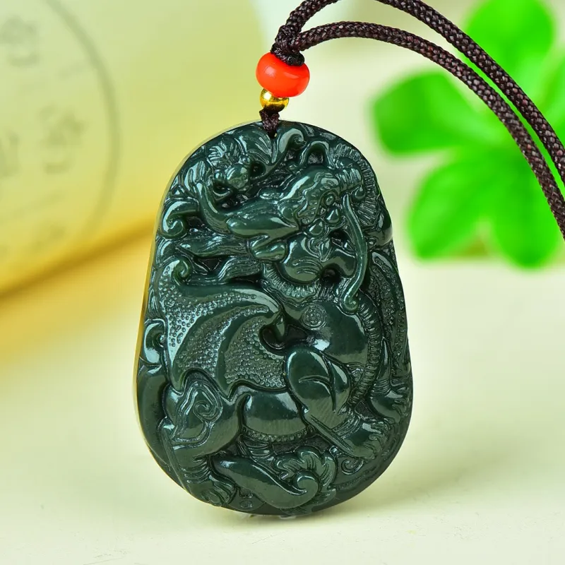 Jade Charm Yao Hetian Jade Necklaces Green Jade Men's-3