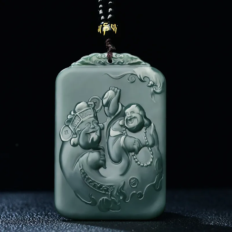 Jade Charm Yao Hetian Jade Necklaces Green Jade Unisex-2