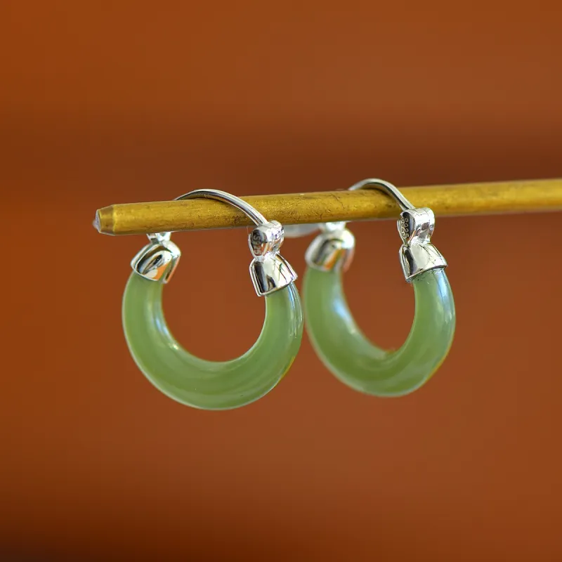 Jade Charm Yao Hetian Jade Earrings Pale Greenish White Jade Women's-2