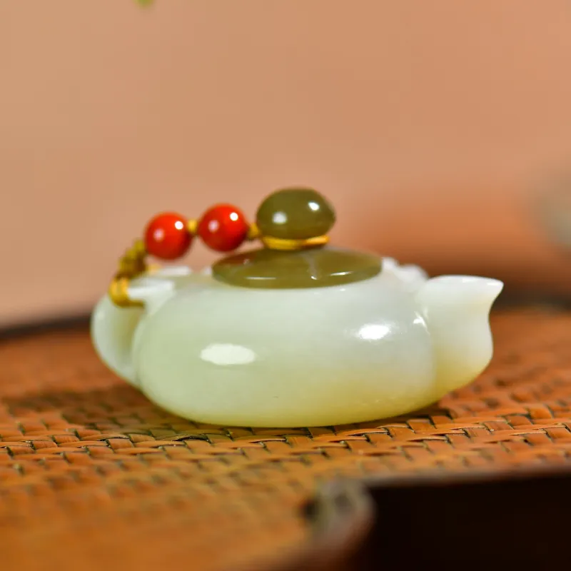 Jade Charm Yao Hetian Jade Handheld Piece White Jade/Pale Greenish-White Jade Unisex-3