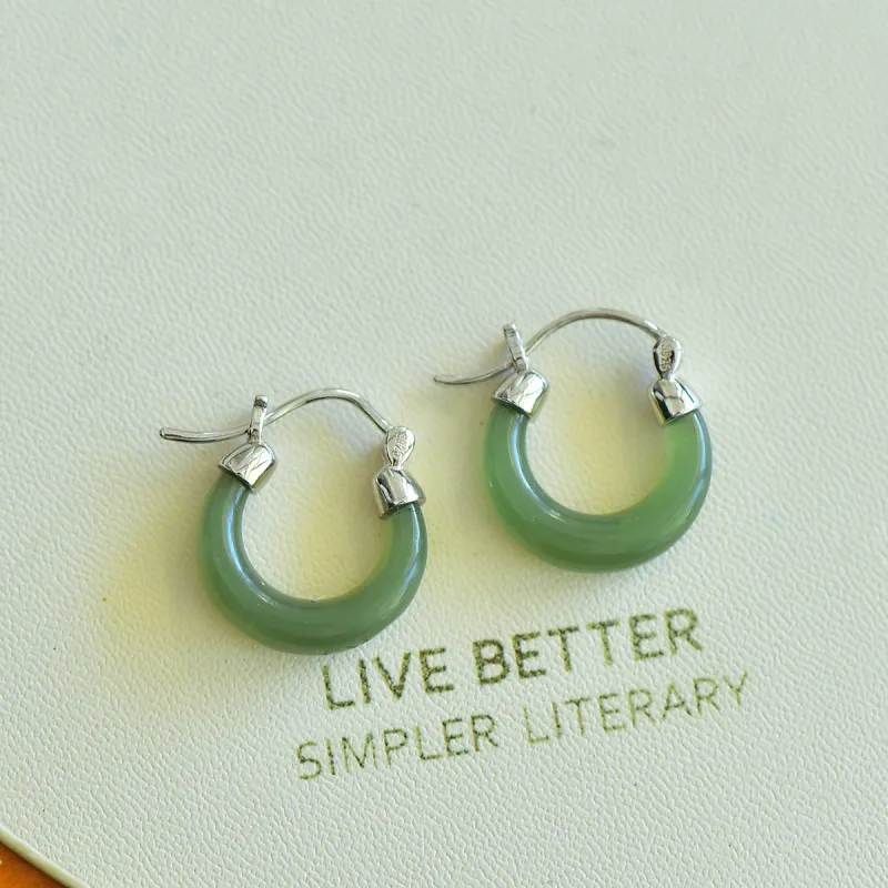 Jade Charm Yao Hetian Jade Earrings Pale Greenish White Jade Women's-3
