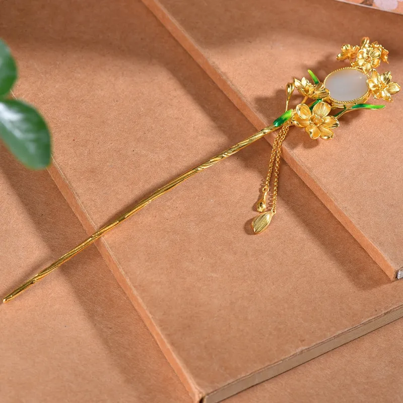 Jade Charm Yao Hetian Jade Hairpin White Jade/Pale Greenish White Jade Women's-5