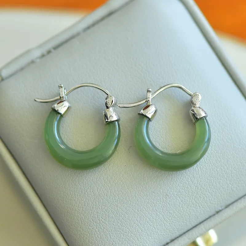 Jade Charm Yao Hetian Jade Earrings Pale Greenish White Jade Women's-1