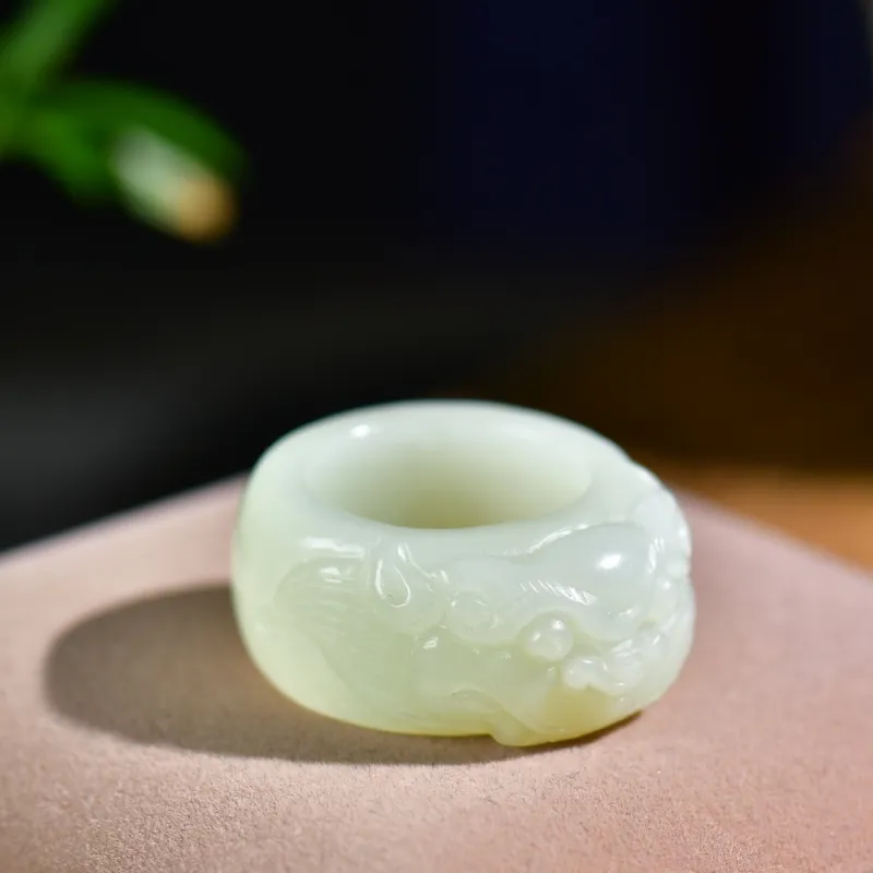 Jade Charm Yao Hetian Jade Rings White Jade/Pale Greenish White Jade Unisex-1