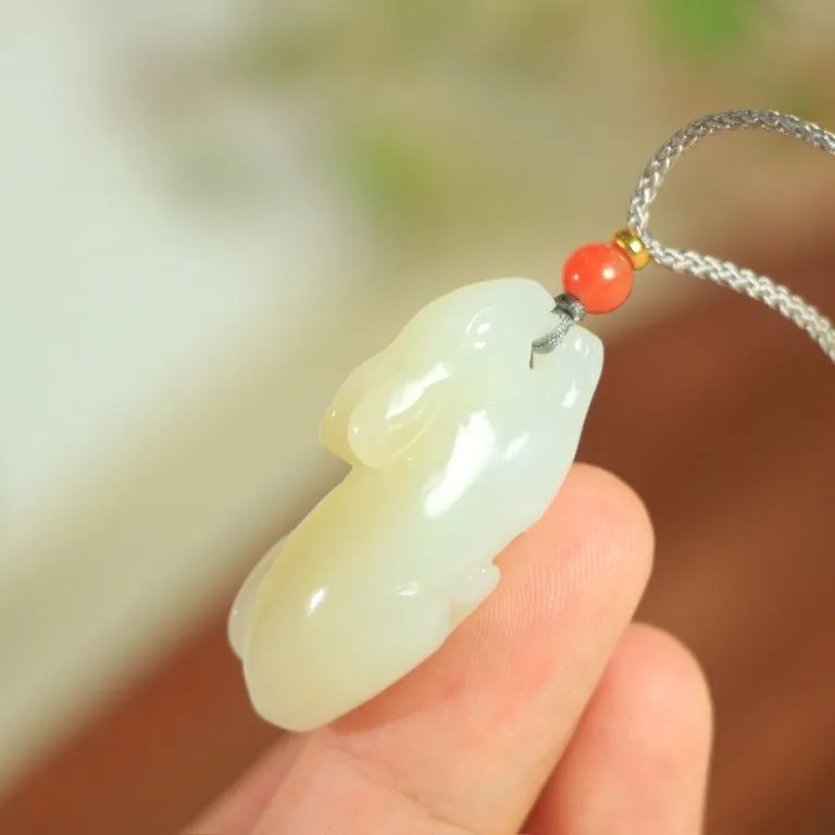 Jade Charm Yao Hetian Jade Necklaces White Jade/Pale Greenish White Jade Unisex-5