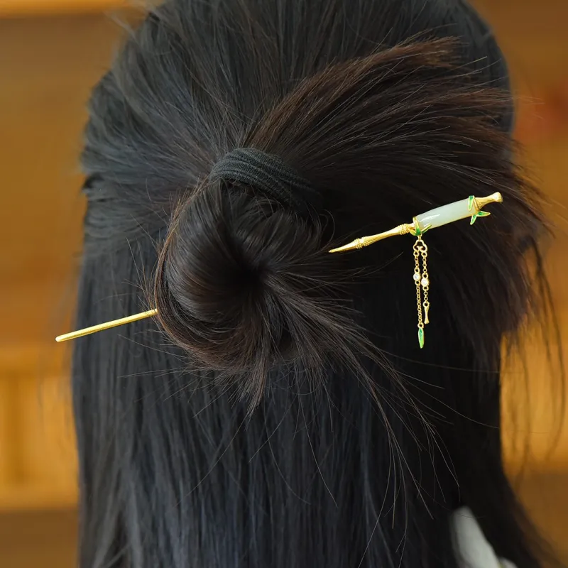 Jade Charm Yao Hetian Jade Hairpin White Jade/Pale Greenish White Jade Women's-3