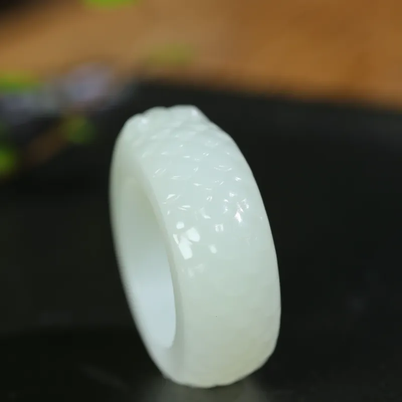 Jade Charm Yao Hetian Jade Premium Ring White Jade/Pale Greenish White Jade Unisex-3