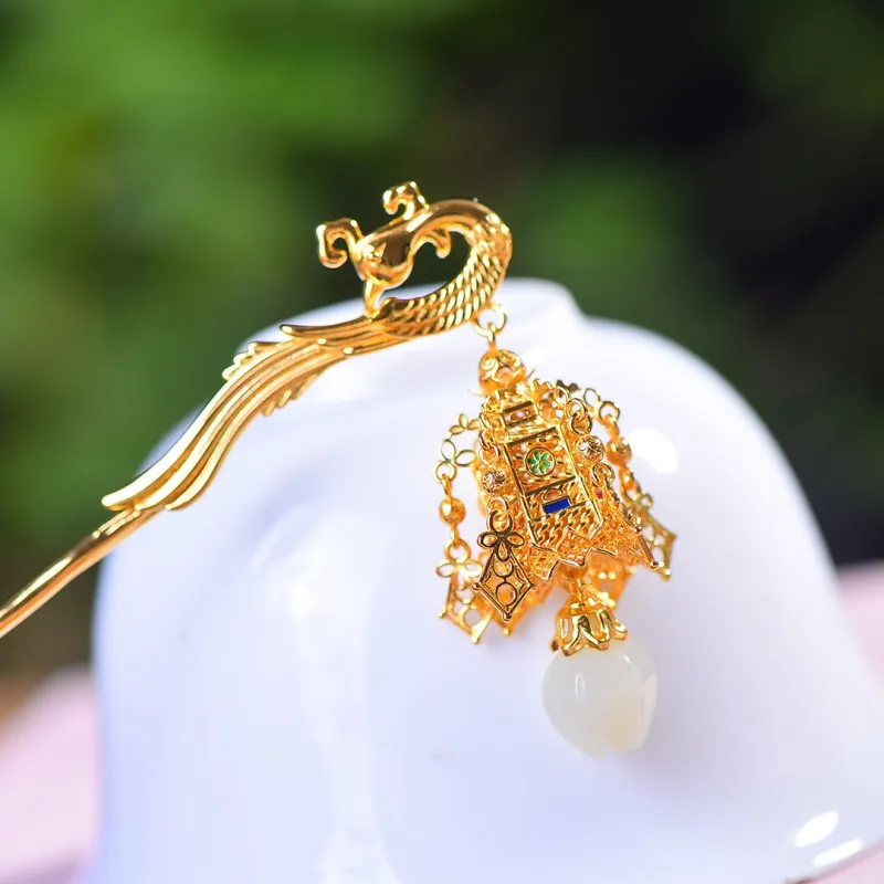 Jade Charm Yao Hetian Jade Hairpin White Jade/Pale Greenish White Jade Women's-3