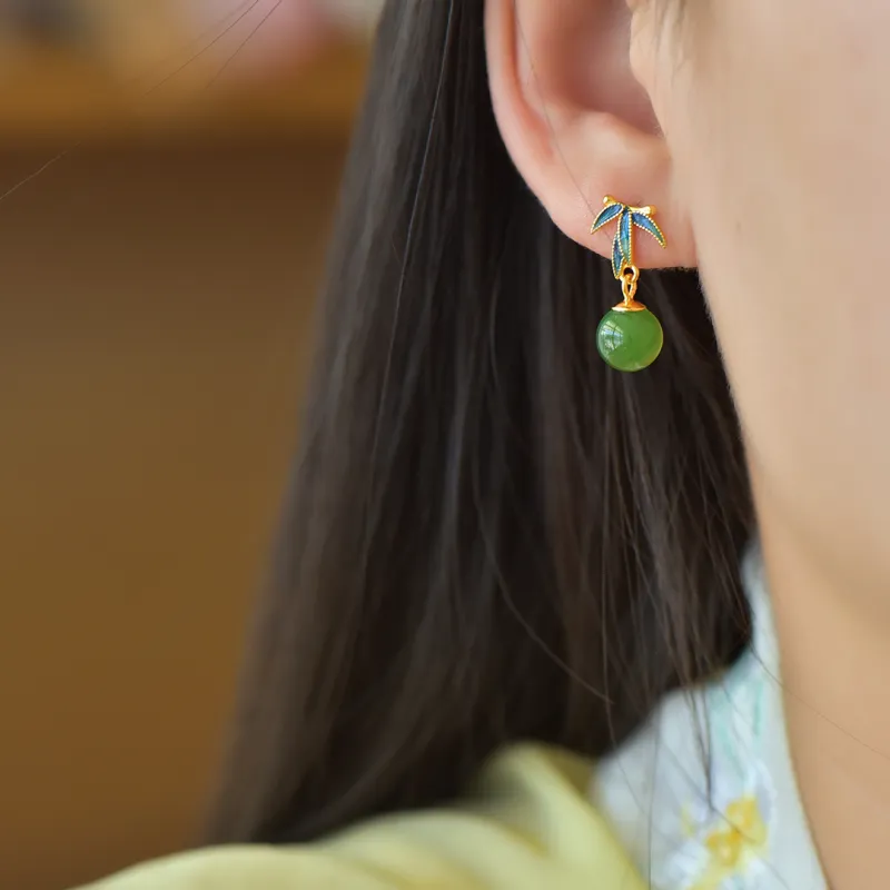 Jade Charm Yao Hetian Jade Earrings Jasper Women's-1