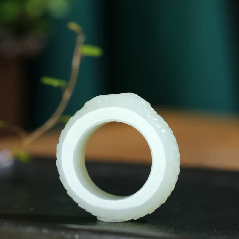 Jade Charm Yao Hetian Jade Premium Ring White Jade/Pale Greenish White Jade Unisex-1
