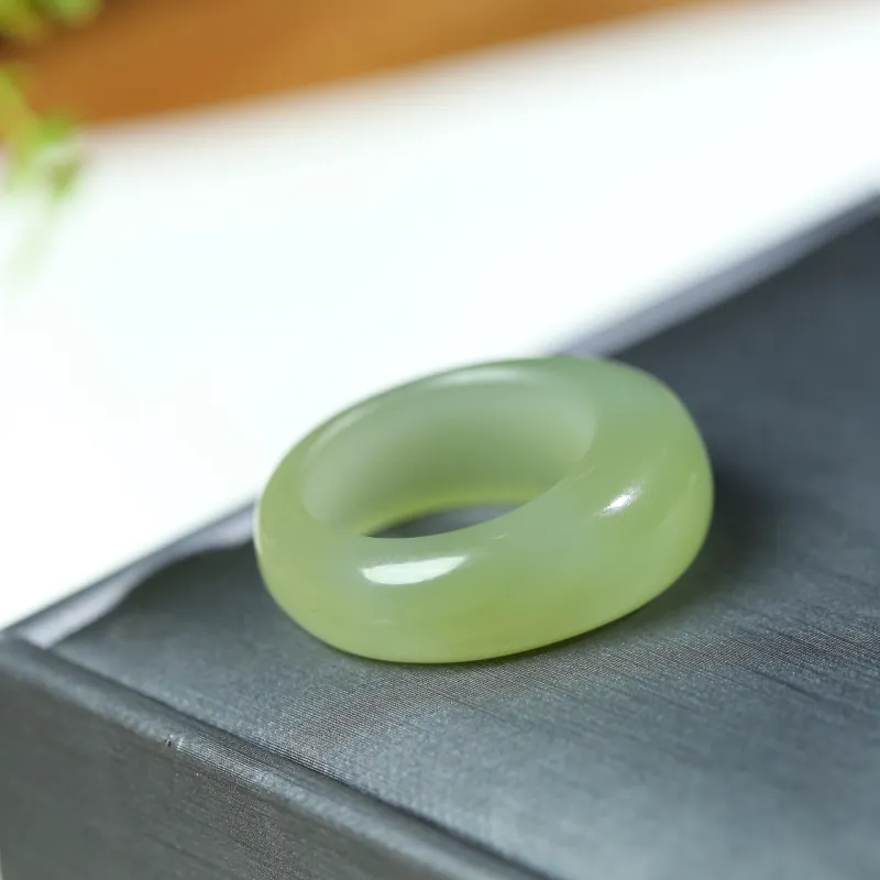 Jade Charm Yao Hetian Jade Premium Ring Pale Greenish White Jade Unisex-4